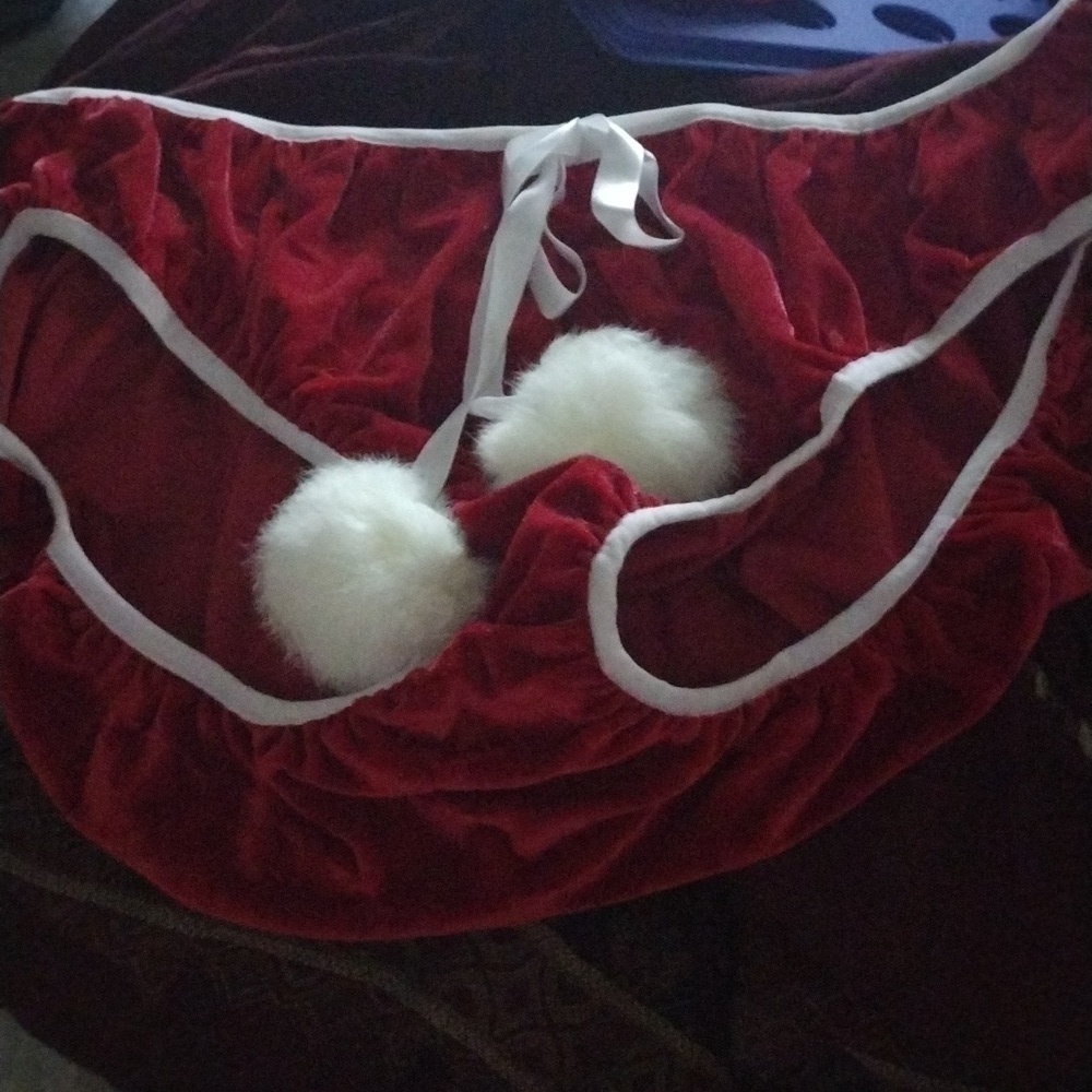 Festive Red Velvet Holiday Brief with White Trim & Pom Poms – Size XXL, NWT